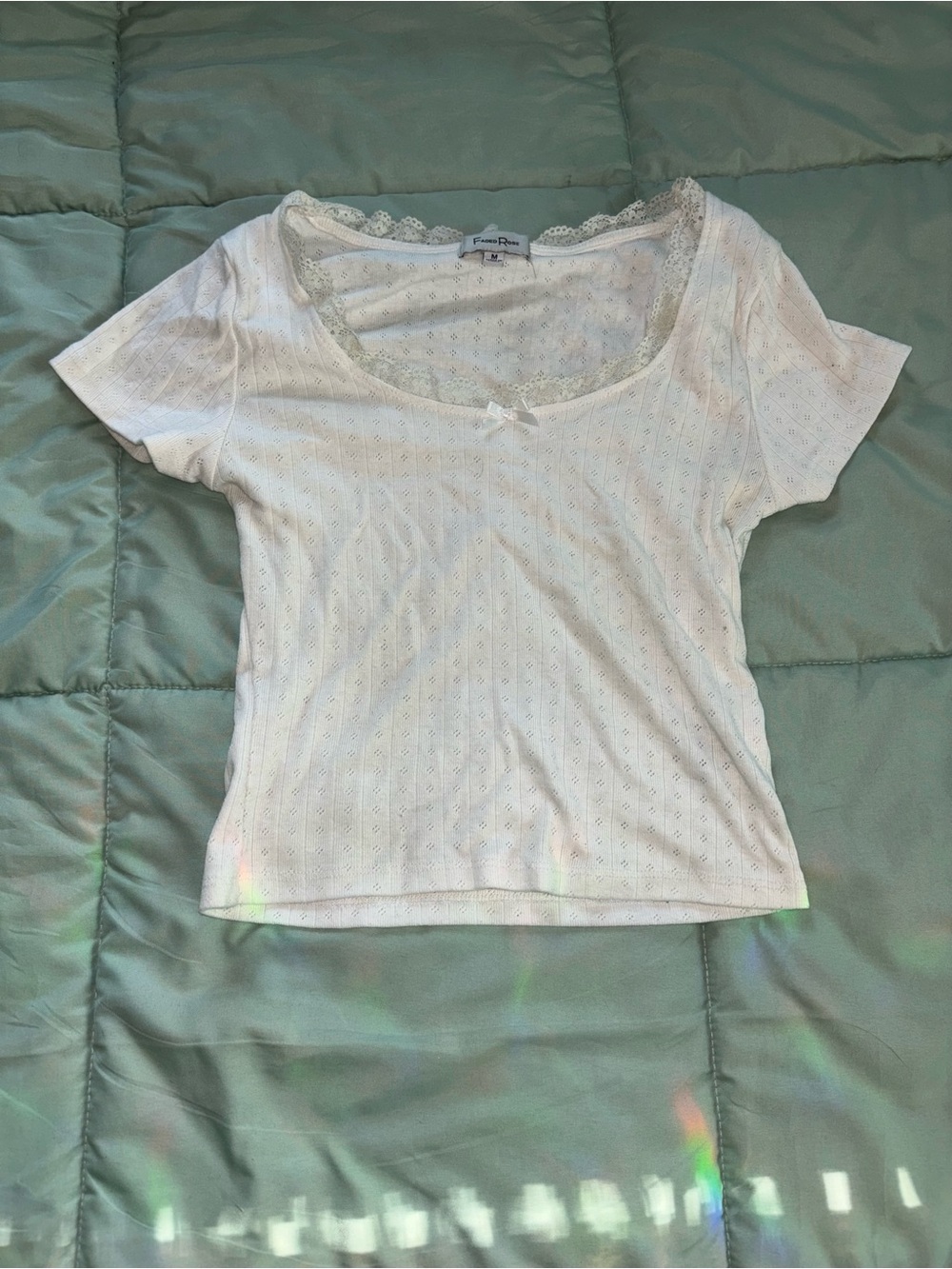 Petite White Lace-Trim Scoop Neck Top